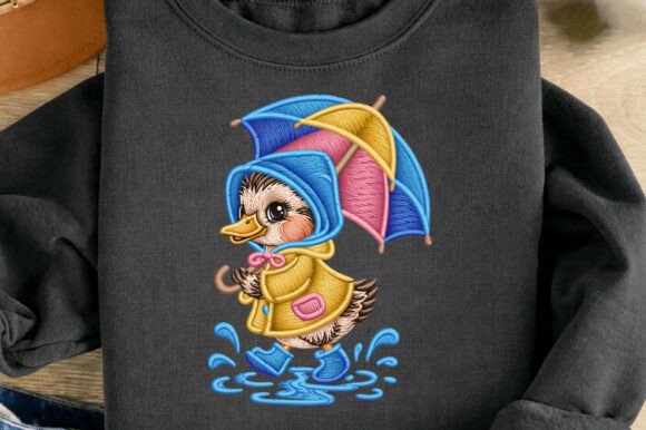 Faux Yarn Embroidery Cute Duck Umbrella