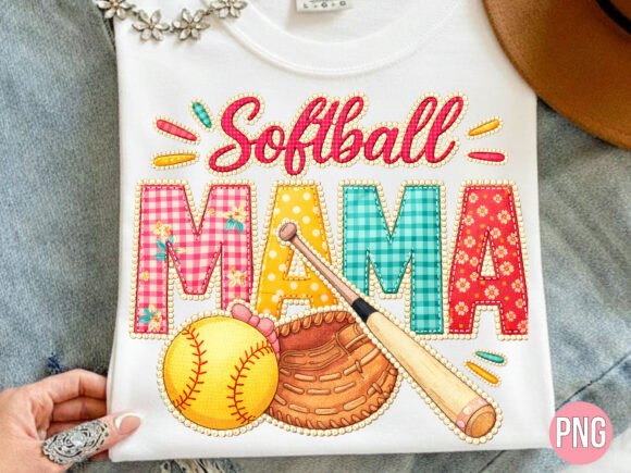 Softball Mama Faux Embroidery Design PNG