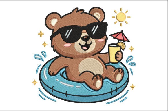 Summer Bear Embroidery Design