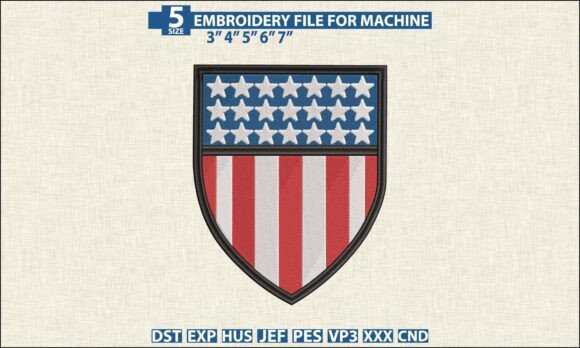 USA Flag Shield DST PES Embroidery File